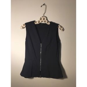 Navy zip up tank with peplum detail
